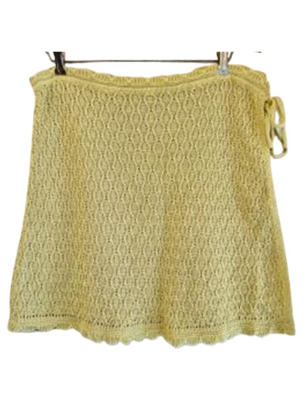 Sage Green Crochet Knit Tie Waist Wrap Mini Skirt XL NWOT New!